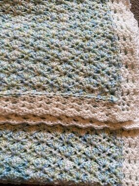 Crocheted Pastel Blanket Blue Green White